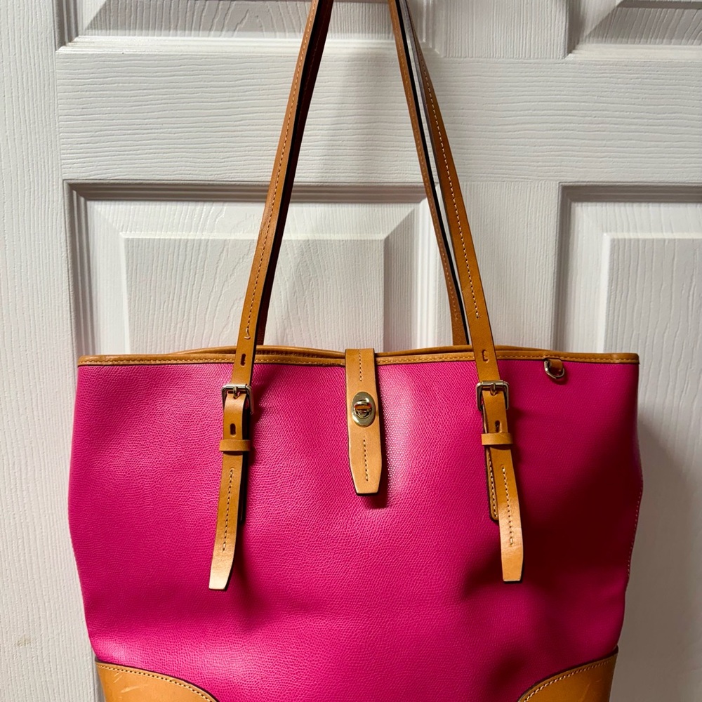 Dooney & Bourke Vibrant Fuschia Dover Tote with Tan Trim.  NWOT